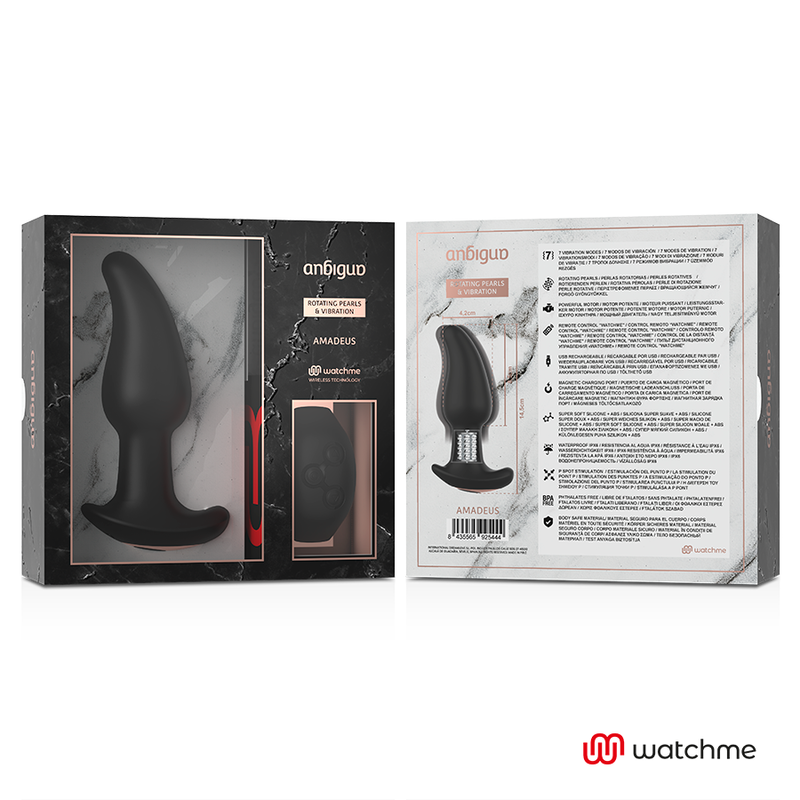 ANBIGUO - VIBRATEUR ANAL PLUG TÉLÉLÉCOMMANDE WATCHME AVEC ROTATION DES PERLES AMADEUS