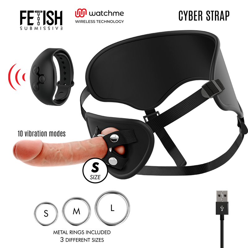 FETISH SUBMISSIVE CYBER STRAP - ARNÉS CON DILDO DE CONTROL REMOTO TECNOLOGÍA WATCHME S