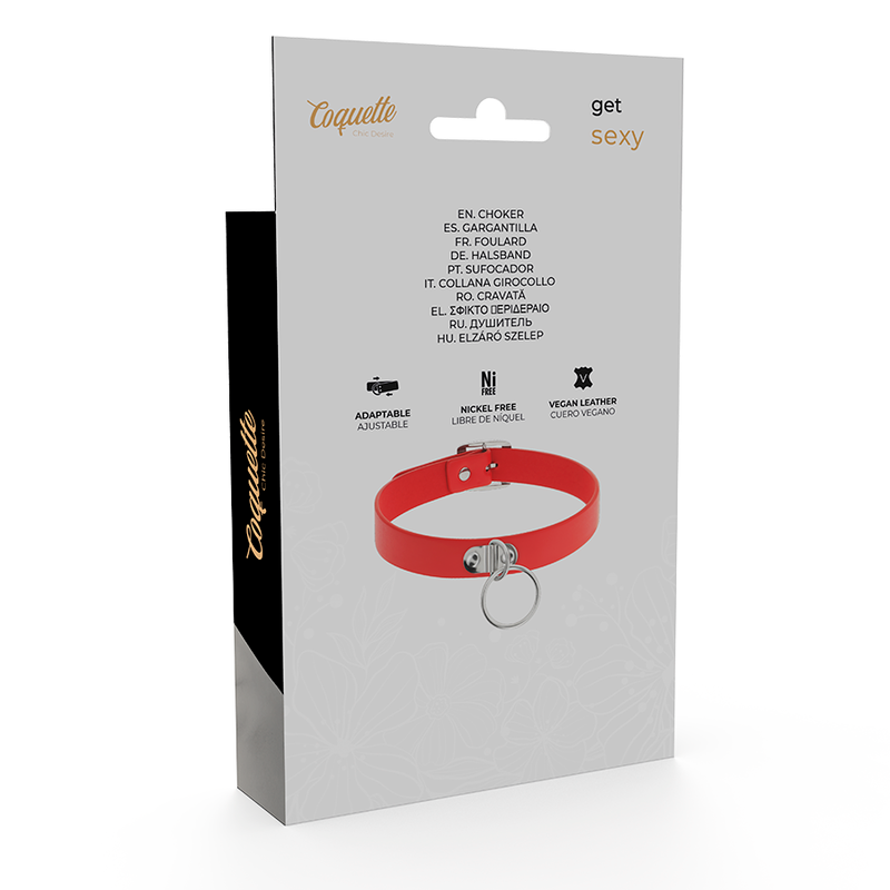 COQUETTE CHIC DESIRE - COLLAR DE CUERO VEGANO ROJO PARA MUJER ACCESORIO FETICHE