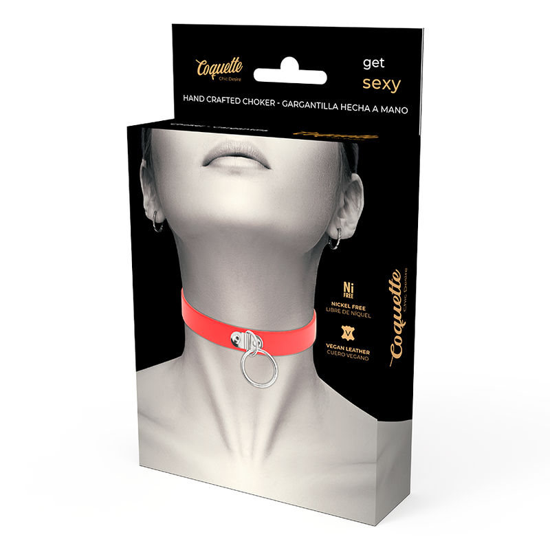 COQUETTE CHIC DESIRE - COLLAR DE CUERO VEGANO ROJO PARA MUJER ACCESORIO FETICHE