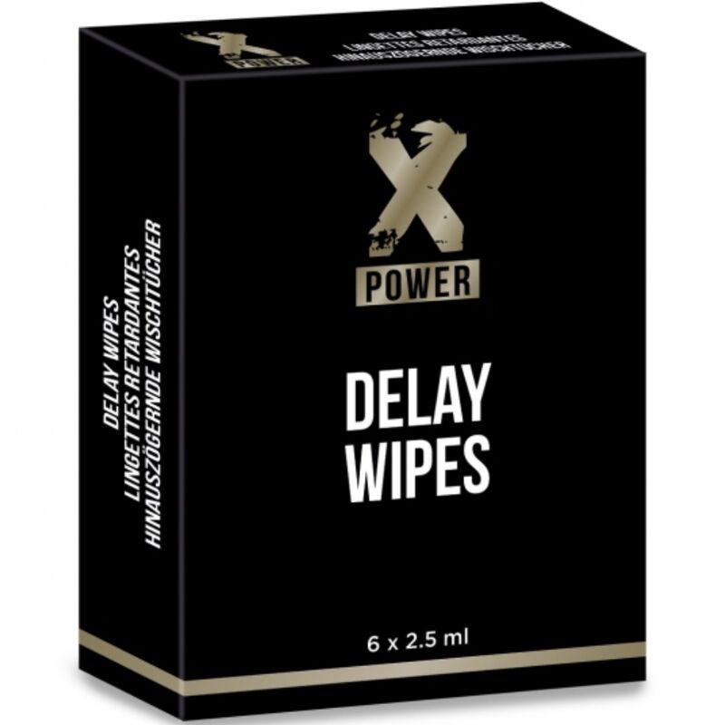 Boîte de 6 lingettes X POWER Delay pour hommes, aide à retarder l'éjaculation, prolonger le plaisir, utilisation intime, produit discret et efficace