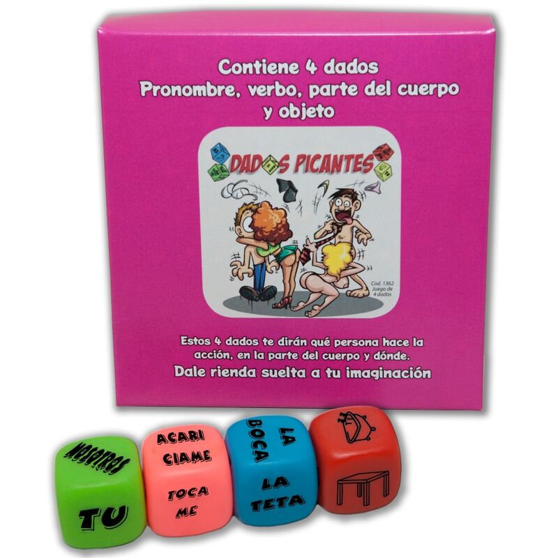 SPICY DEVIL - JEU DE 4 DÉS DE PRONOM, VERBE, PARTIE DU CORPS ET LIEU