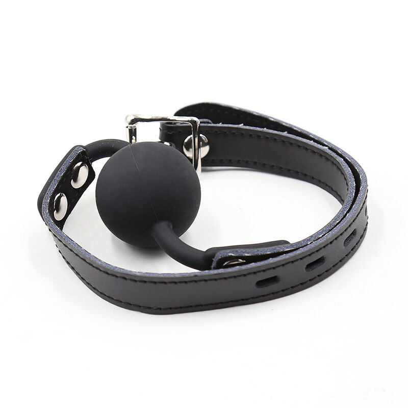 OHMAMA FETISH - BÂILLON BALLE EN SILICONE AVEC CEINTURE EN CUIR (CHAINS INCLUDED)