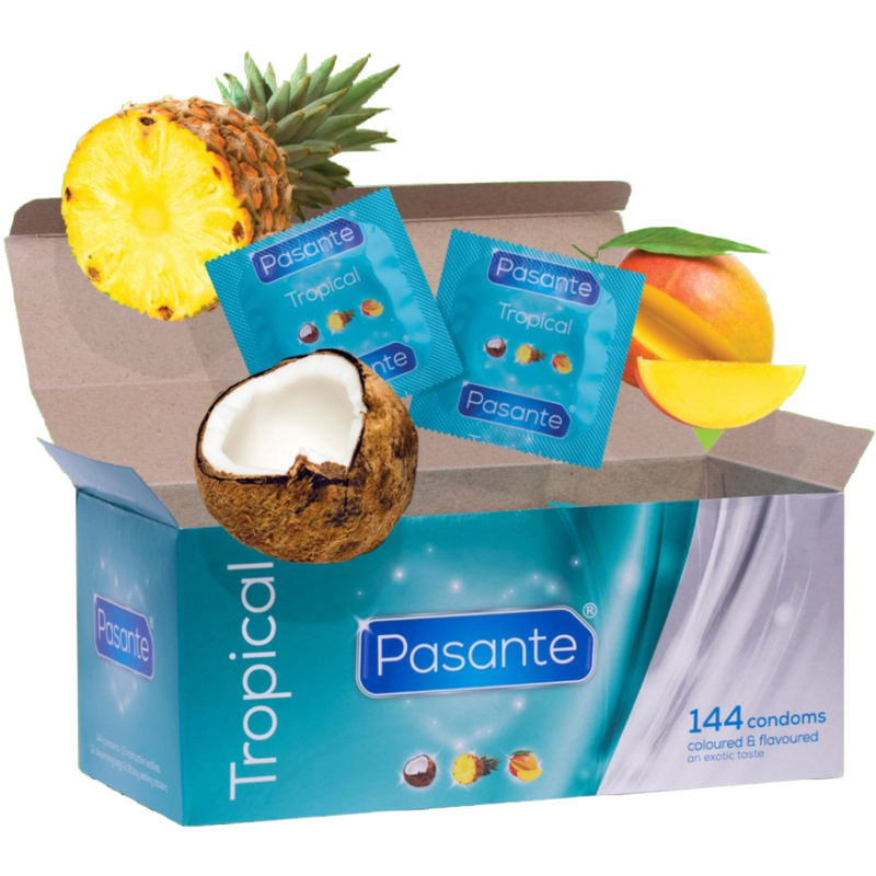 PASANTE - CONDONES SABOR TROPICAL 144 UNIDADES