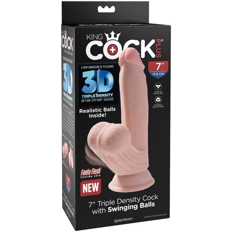 KING COCK - DILDO 3D PLUS CON BOLAS 15,2 CM PIEL CLARA