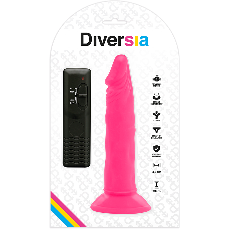 DIVERSIA - DILDO SUAVE CON VIBRACIÓN ROSA 23 CM -O- 4.3 CM