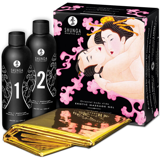 SHUNGA - GEL DE MASAJE ERÓTICO ORIENTAL CUERPO A CUERPO CON FRESAS Y CAVA