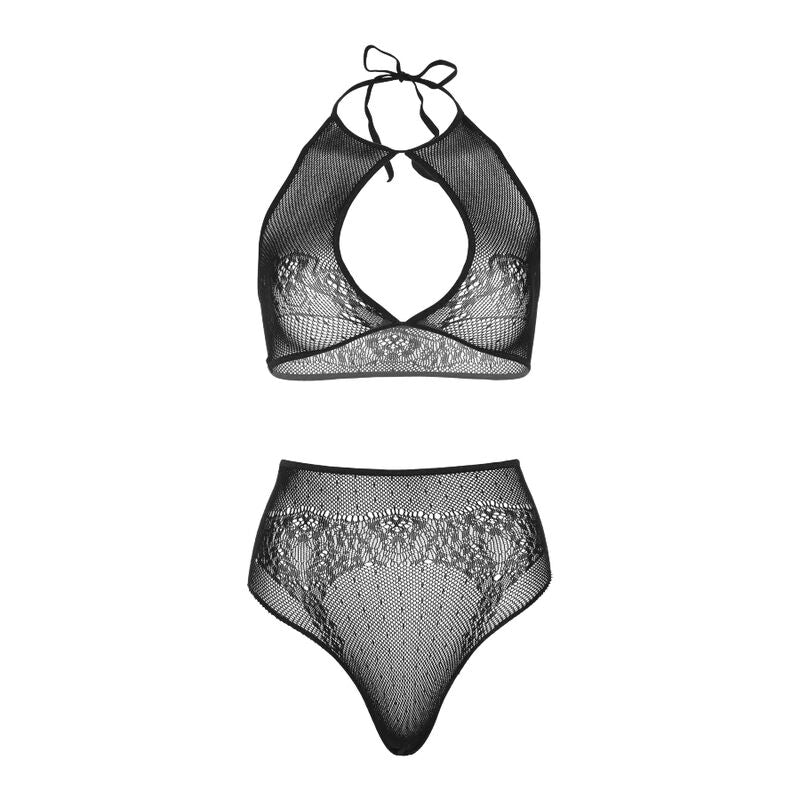 LEG AVENUE - CONJUNTO DE DOS PIEZAS: TOP CORTO CON HALTER Y BRAGUITA TANGA, TALLA ÚNICA
