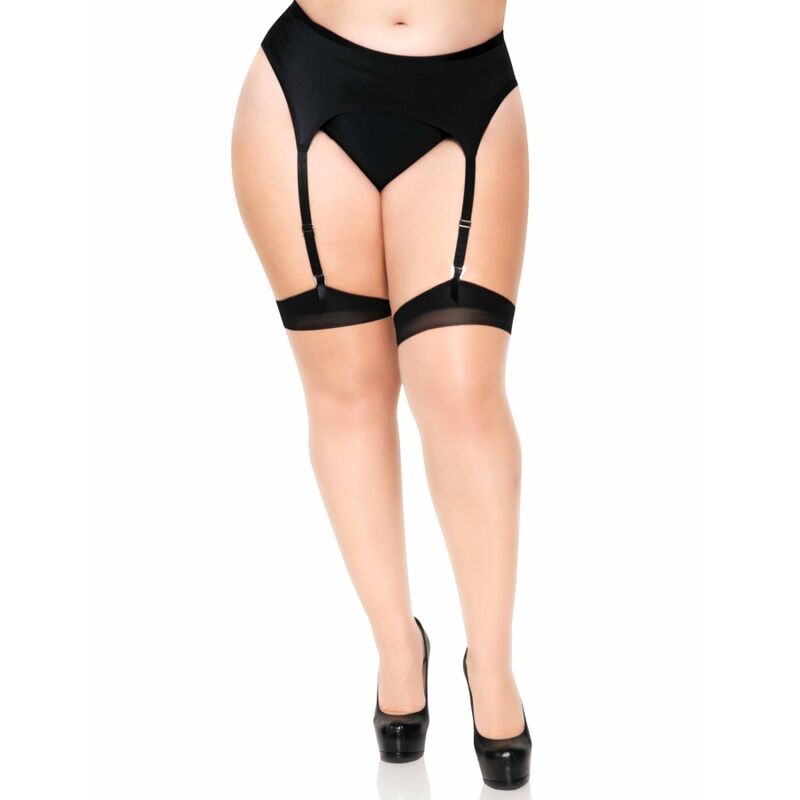 LEG AVENUE - PLUS MEDIAS HASTA EL MUSLO DE LYCRA TRANSPARENTE DE 2 TONOS CON COSTURA TRASERA Y TACÓN CUBANO