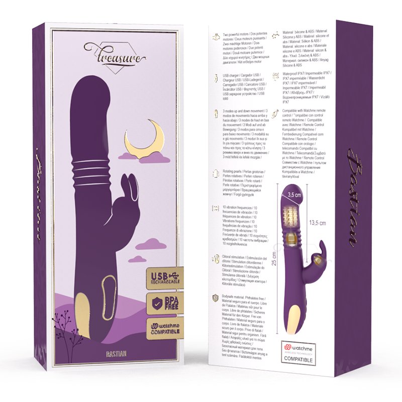 TREASURE - BASTIAN RABBIT UP & DOWN, ROTATOR AND VIBRATOR COMPATIBLE WITH WATCHME WIRELESS TECHNOLOGY