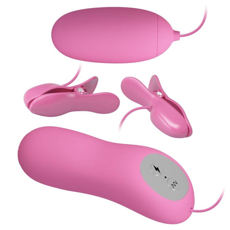 PRETTY LOVE - PINZAS CON VIBRACIÓN Y ELECTROSHOCK ROSA