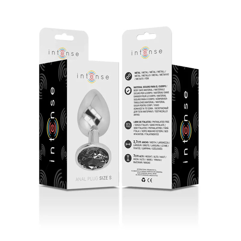 Intense – Plug Anal en Métal Aluminium avec Cristal Noir taille S
