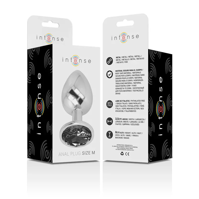 Intense – Plug Anal en Métal Aluminium avec Verre Noir taille M