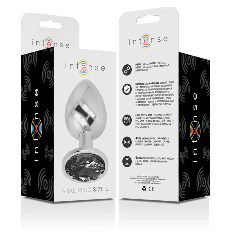 Intense – Plug Anal en Métal Aluminium avec Verre Noir taille l