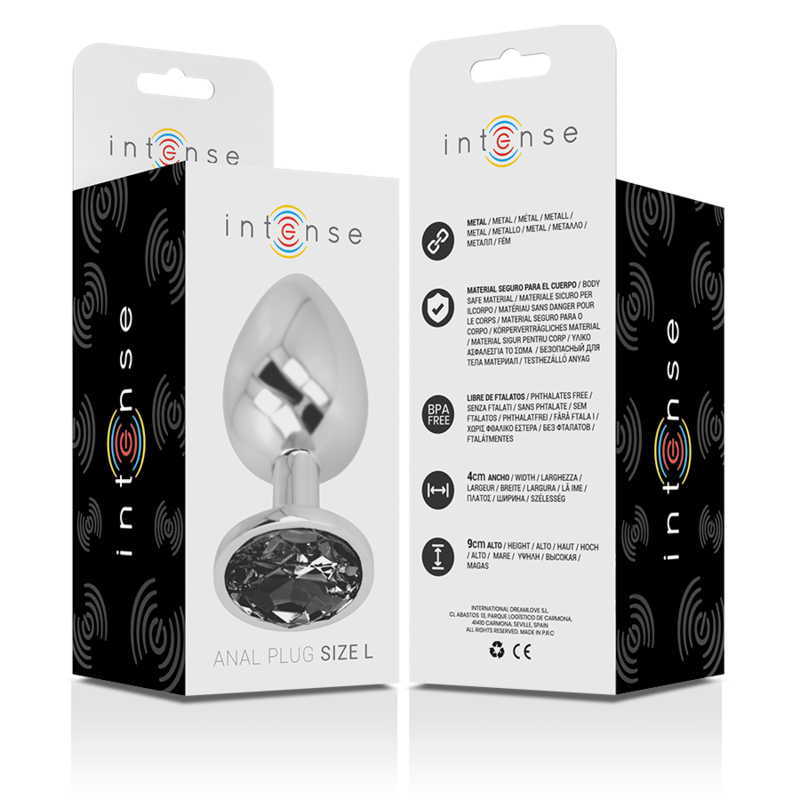 INTENSE - ANAL PLUG IN MÉTAL ALUMINUM AVEC VERRE NOIR TAILLE L