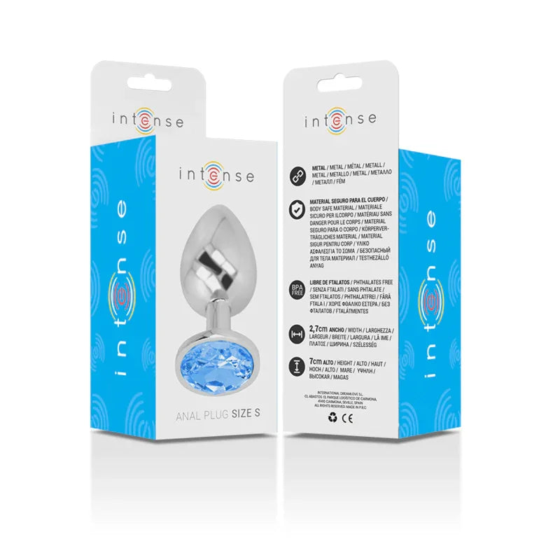 Intense – Plug Anal en Métal Aluminium avec Cristal Bleu taille S