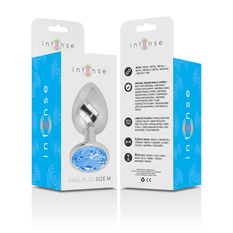 Intense – Plug Anal en Métal Aluminium avec Verre Bleu taille M