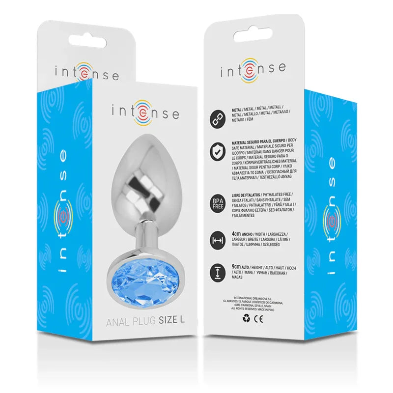 Intense – Plug Anal en Métal Aluminium avec Cristal Bleu taille l