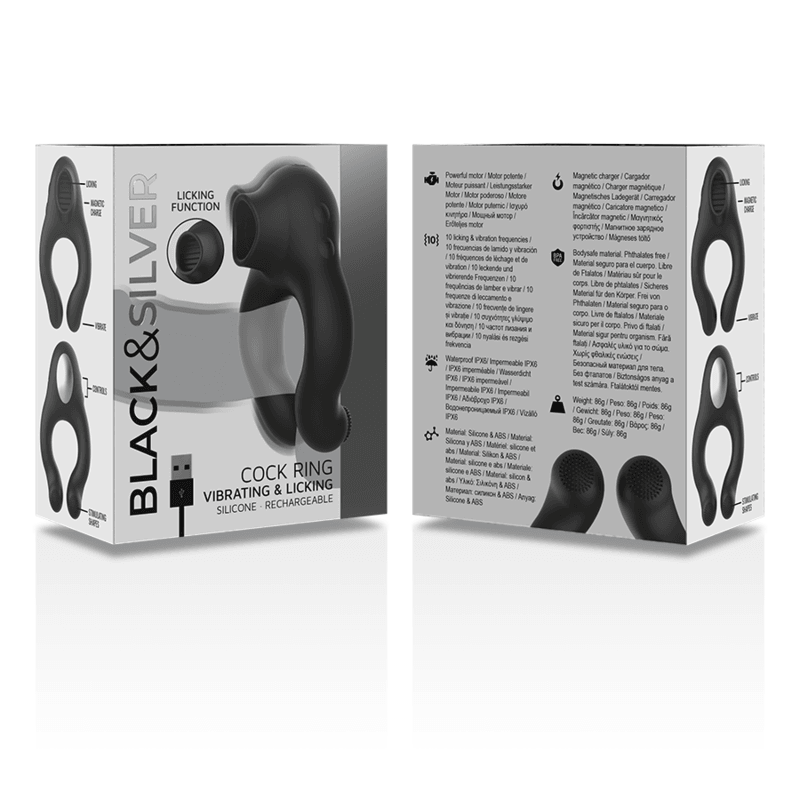 Anneau vibrateur en silicone 3 moteurs rechargeable noir – Black & Silver