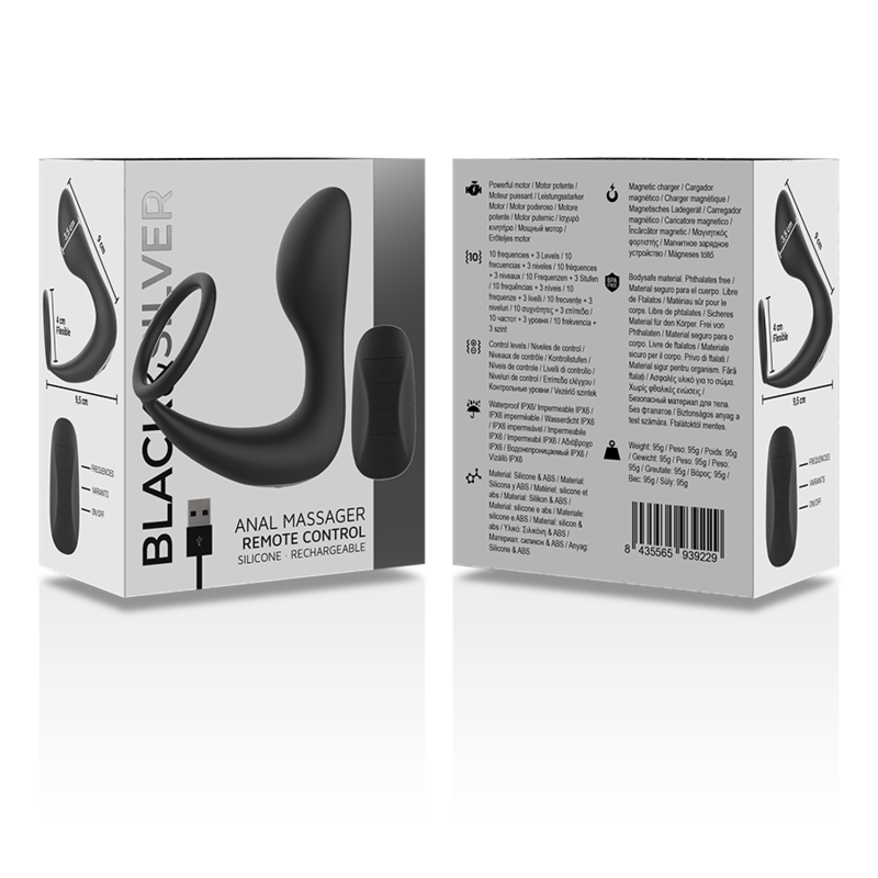 Masseur anal télécommande rechargeable silicone noir – Black & Silver