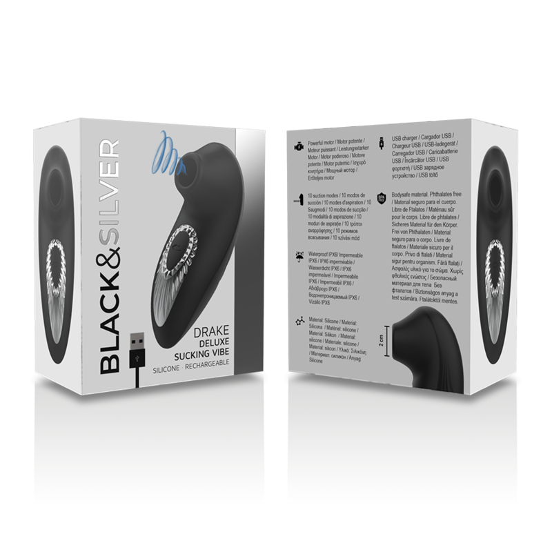 Drake deluxe sucking vibe rechargeable silicone noir – Black & Silver