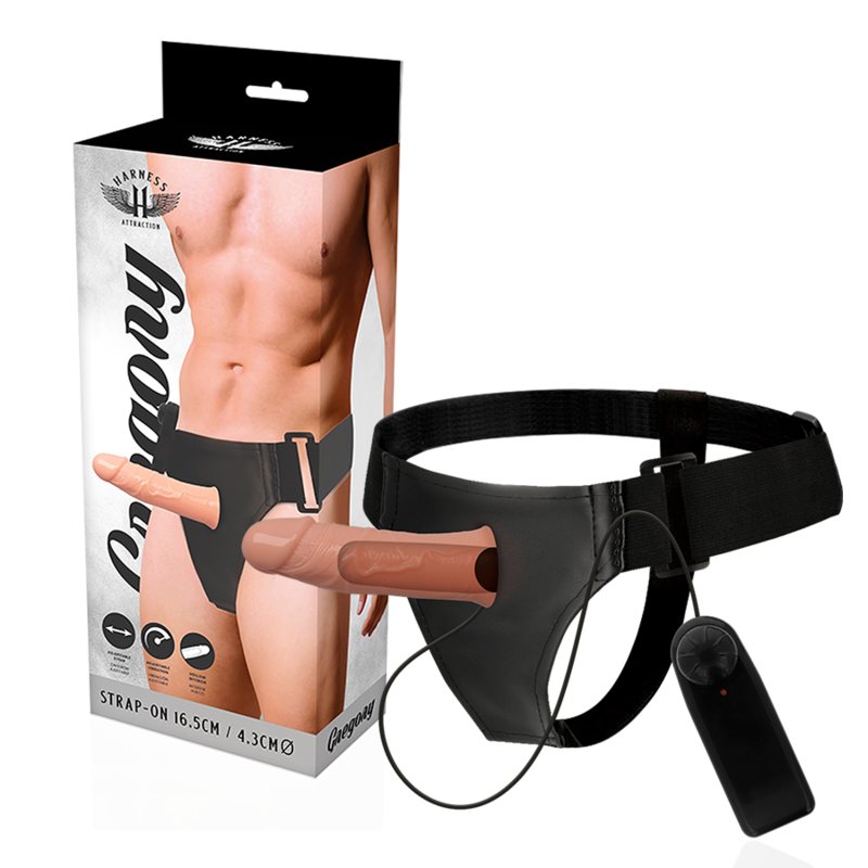 ARNÉS ATRACCIÓN - RIENDAS HUECAS GREGORY CON VIBRADOR 16,5 CM -O- 4,3 CM