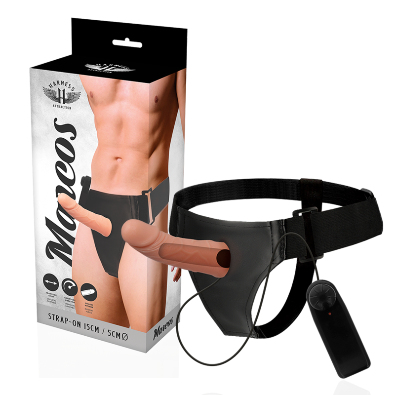 ARNÉS ATRACCIÓN - RIENDAS DE MARCO HUECO CON VIBRADOR 15 CM -O- 5 CM