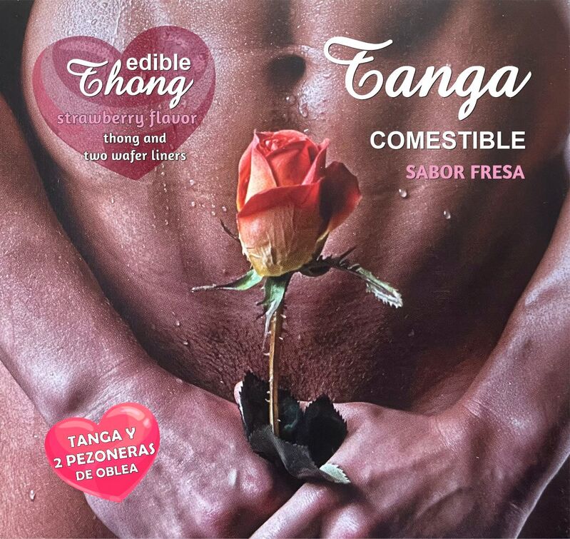 HOTFLOWERS - TANGA DE HOMBRE + 2 PEZONES WAFER FRESA /es/pt/en/fr/it/