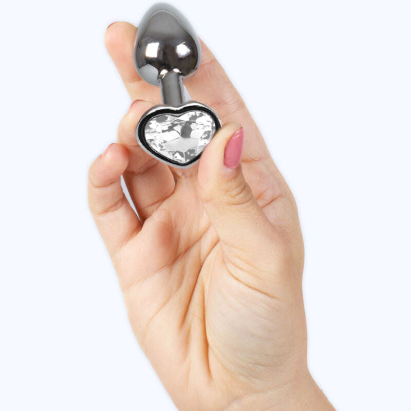 SECRETPLAY - PLUG ANAL DE METAL CORAZÓN CRISTAL TRANSPARENTE TAMAÑO PEQUEÑO 7 CM