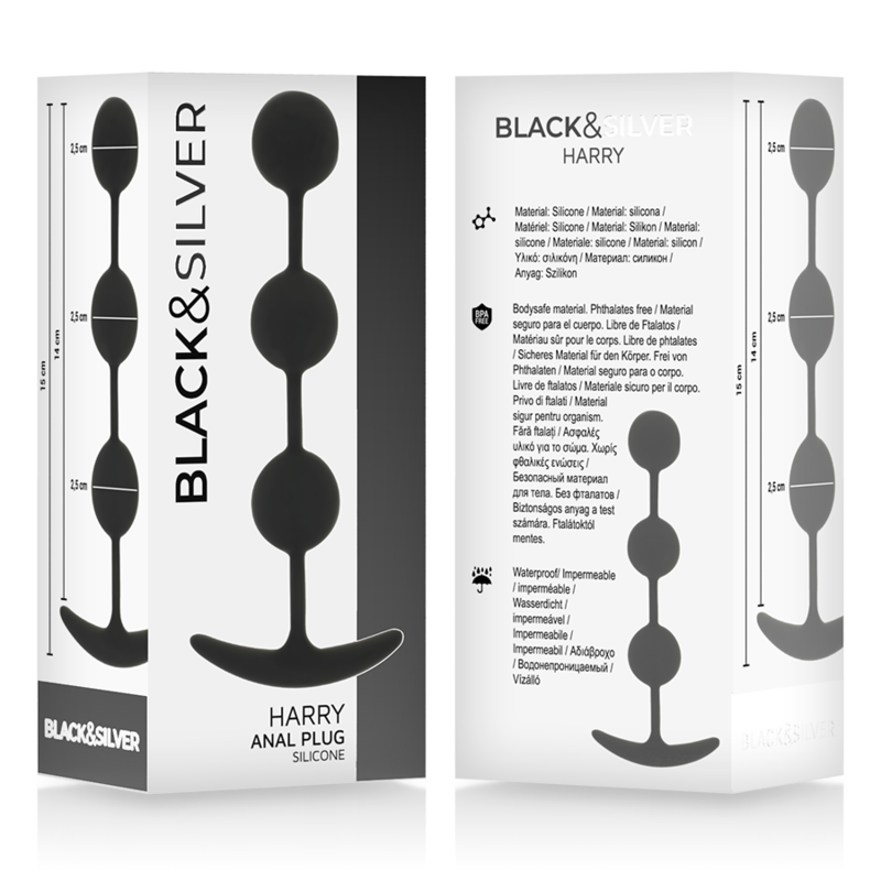 Chapelet anal harry 3 sphères en silicone 14 cm – Black & Silver