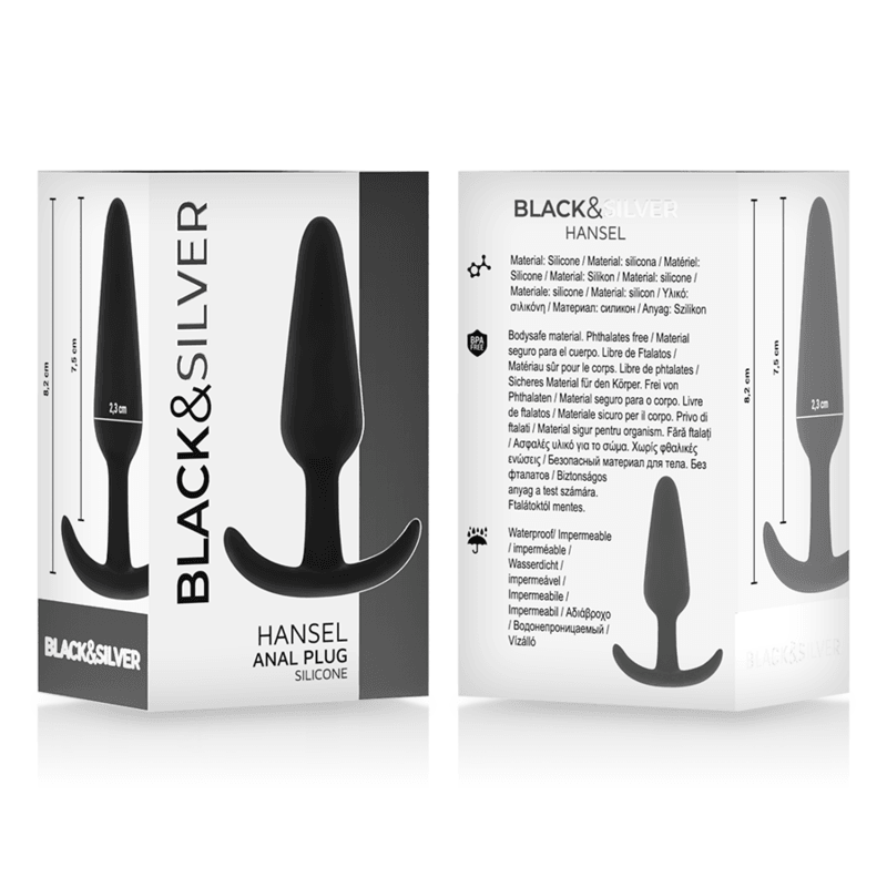 Bouchon anal en silicone hansel avec petite poignée – Black & Silver