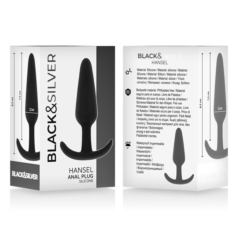 Bouchon anal en silicone hansel avec petite poignée – Black & Silver