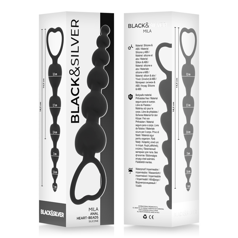 Chaîne de coeurs anal mila 18 cm – Black & Silver