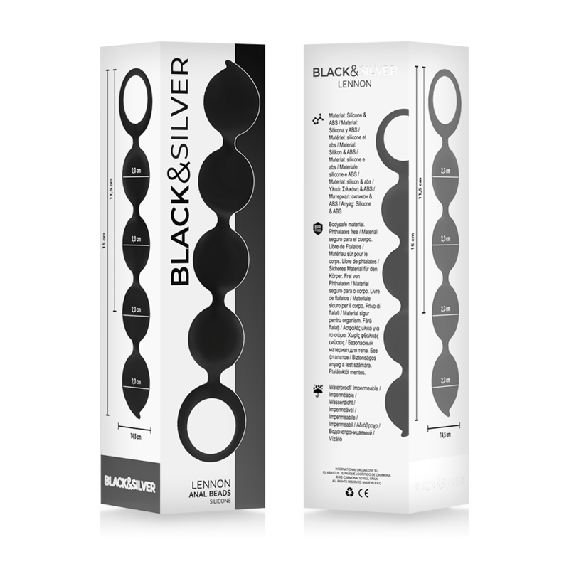 Chapelet anal lennon 4 sphères silicone 15 cm – Black & Silver