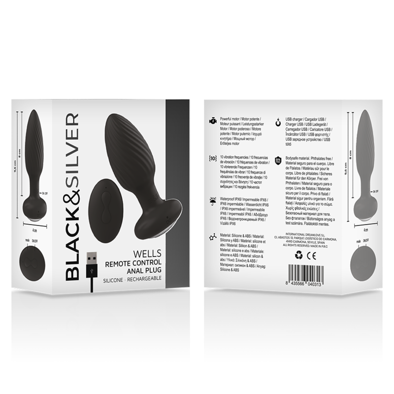 Plug anal télécommande du rotateur anal en silicone wells plug – Black & Silver