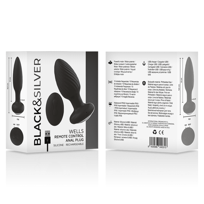 Plug anal télécommande du rotateur anal en silicone wells plug – Black & Silver