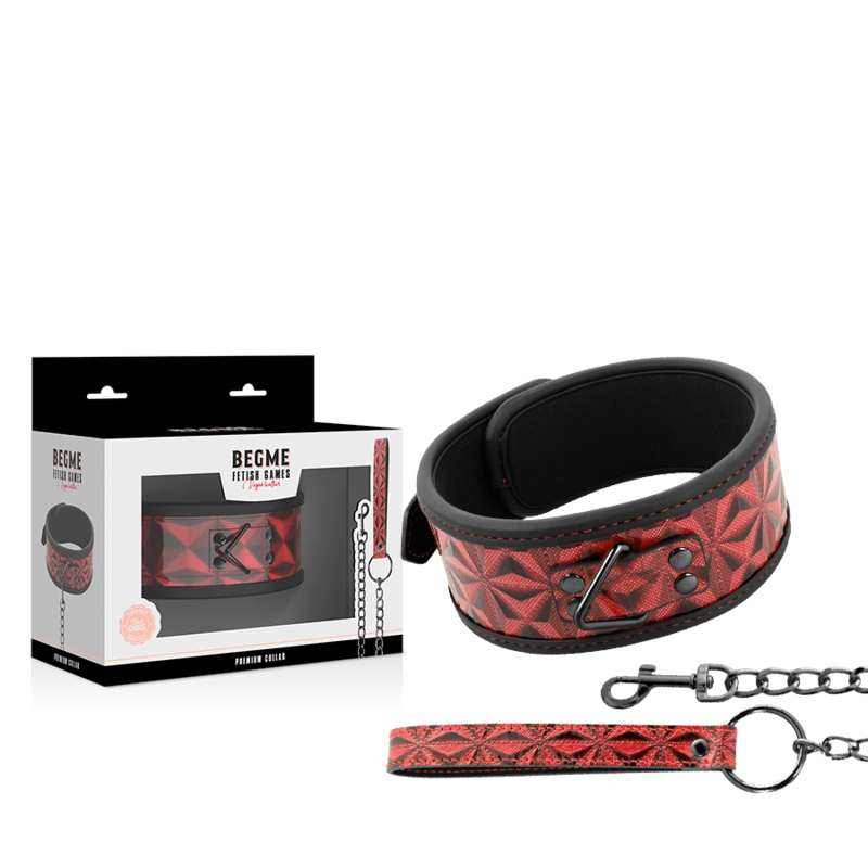 BEGME - COLLAR DE CUERO VEGANO PREMIUM EDICIÓN ROJA CON FORRO DE NEOPRENO