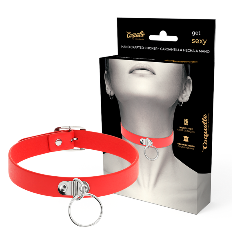 COQUETTE CHIC DESIRE - COLLAR DE CUERO VEGANO ROJO PARA MUJER ACCESORIO FETICHE