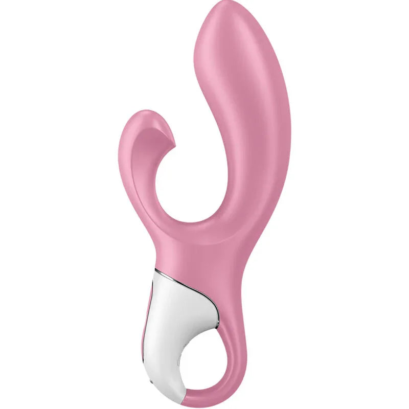Satisfyer Air Pump Bunny 2 rose en trois quarts côté poignée