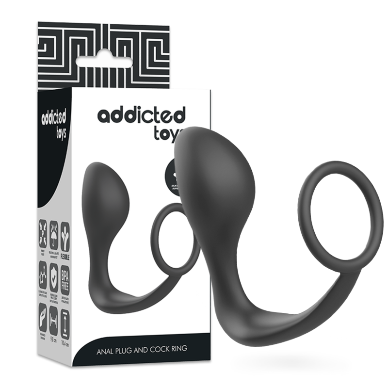 JUGUETES ADICTOS - PLUG ANAL CON ANILLO DE SILICONA NEGRO