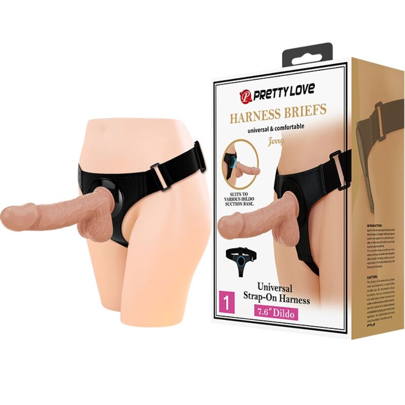 PRETTY LOVE - SLIP HARNAIS HARNAIS UNIVERSEL AVEC GODE JERRY 21.8 CM NATUREL