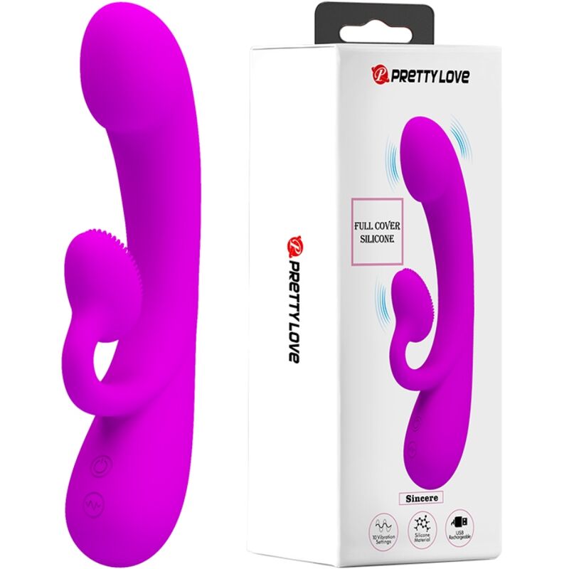 PRETTY LOVE - VIBRADOR SINCERO Y ONDAS ESTIMULANTES DEL CLÍTORIS SILICONA MORADA