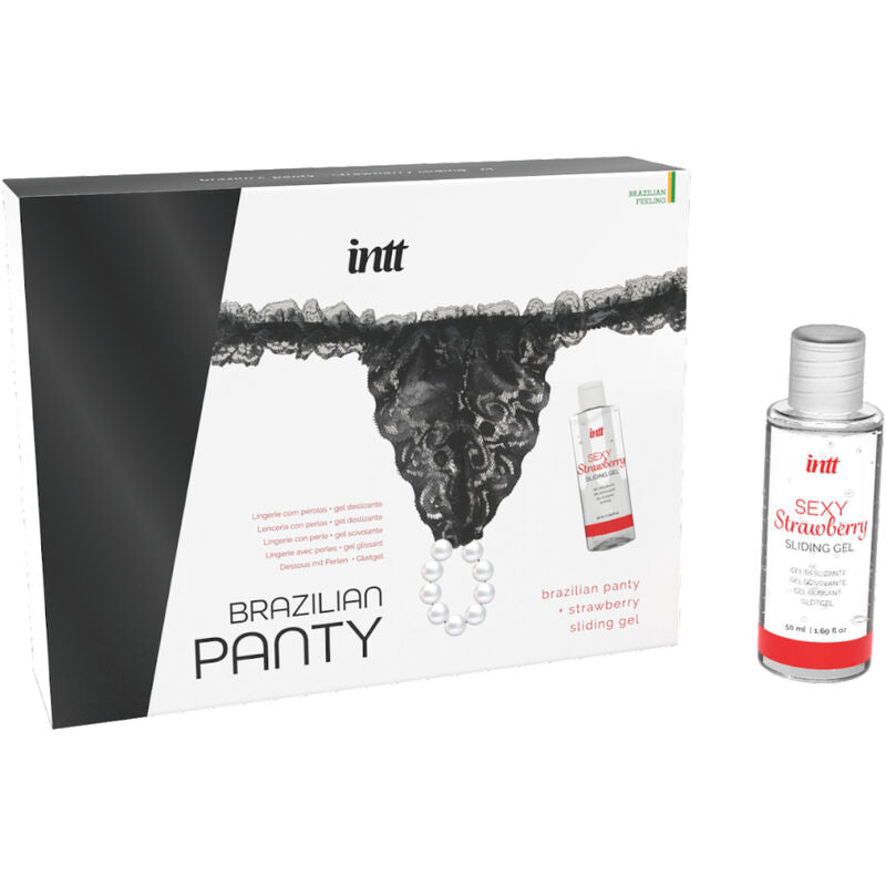 INTT RELEASES - BLACK BRÉSILIENNE CULOTTE AVEC PERLES ET LUBRIFIANT GEL 50 ML