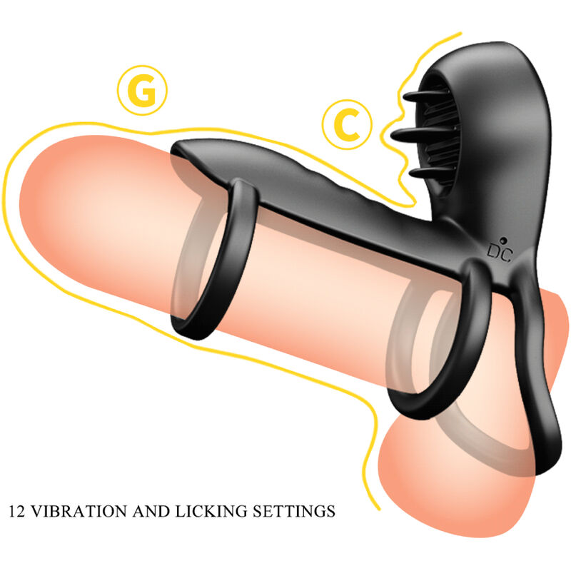 PRETTY LOVE - GAINE PÉNIS JAMMY 12 VIBRATIONS WITH LANGUE IN RECHARGEABLE SILICONE