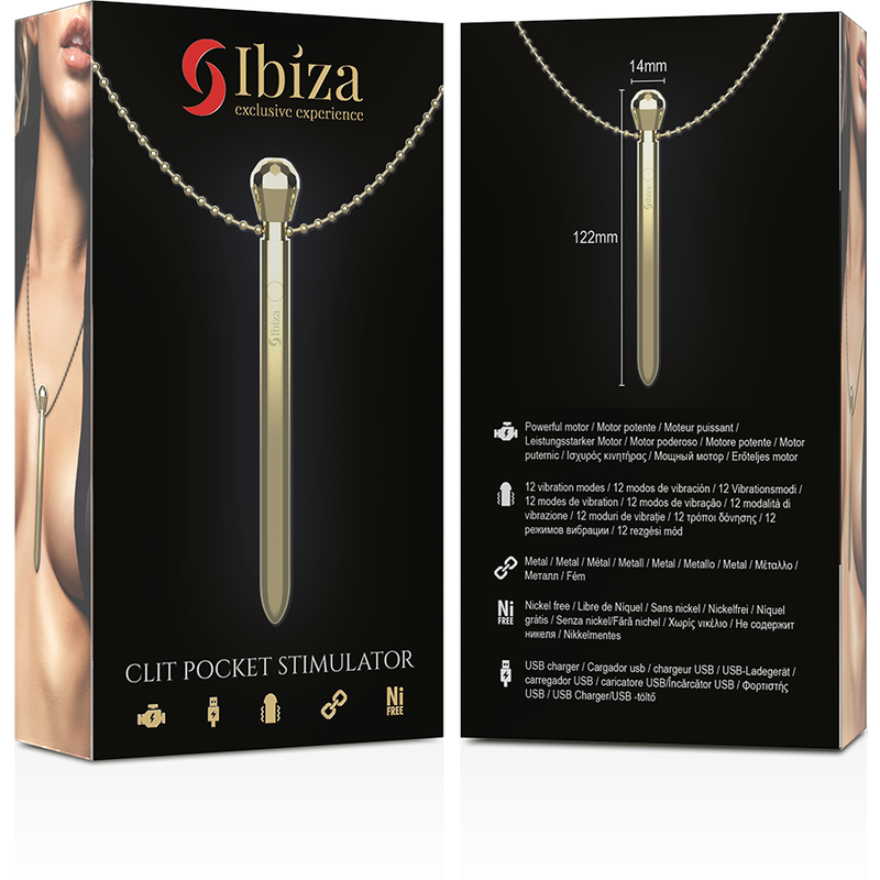 Stimulateur de poche clito collier chargeur USB 12 modes de vibration doré 12,2 x 1,5 – Ibiza