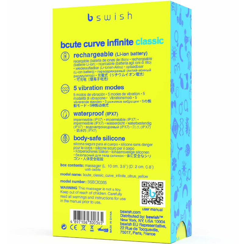 B SWISH - VIBRADOR DE SILICONA RECARGABLE BCUTE CURVE INFINITE CLASSIC AMARILLO