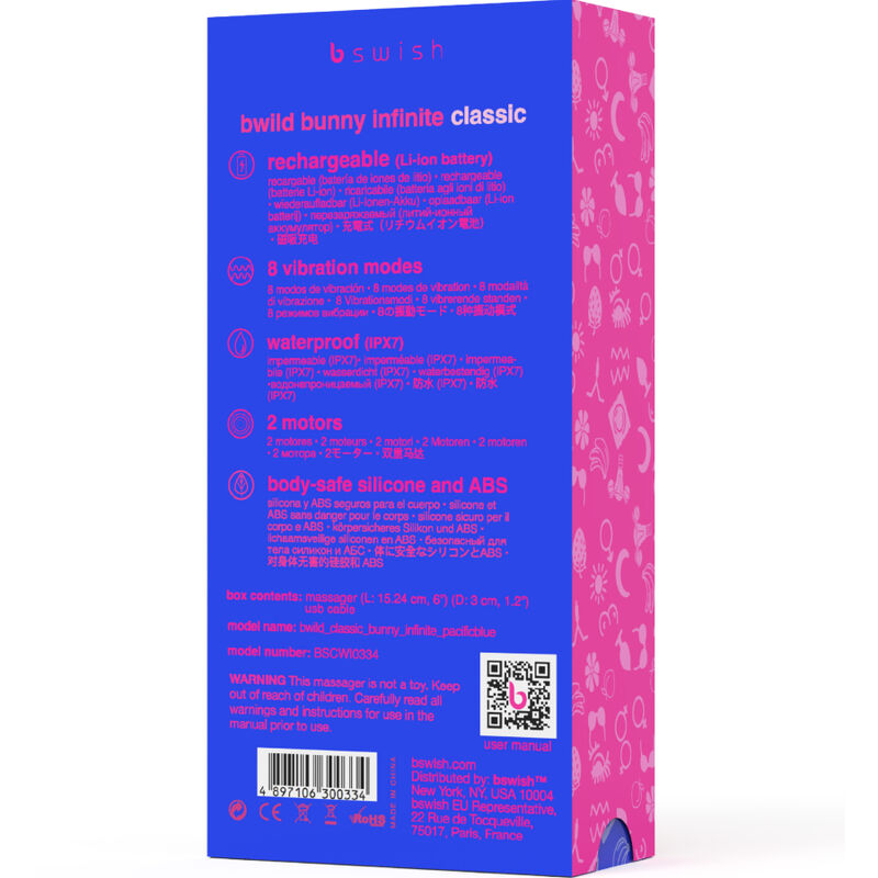 B SWISH - VIBRADOR CLÁSICO RECARGABLE BWILD BUNNY INFINITE SILICONA AZUL