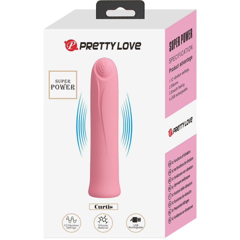 PRETTY LOVE - CURTIS MINI VIBRADOR SUPER POWER 12 VIBRACIONES EN SILICONA ROSA