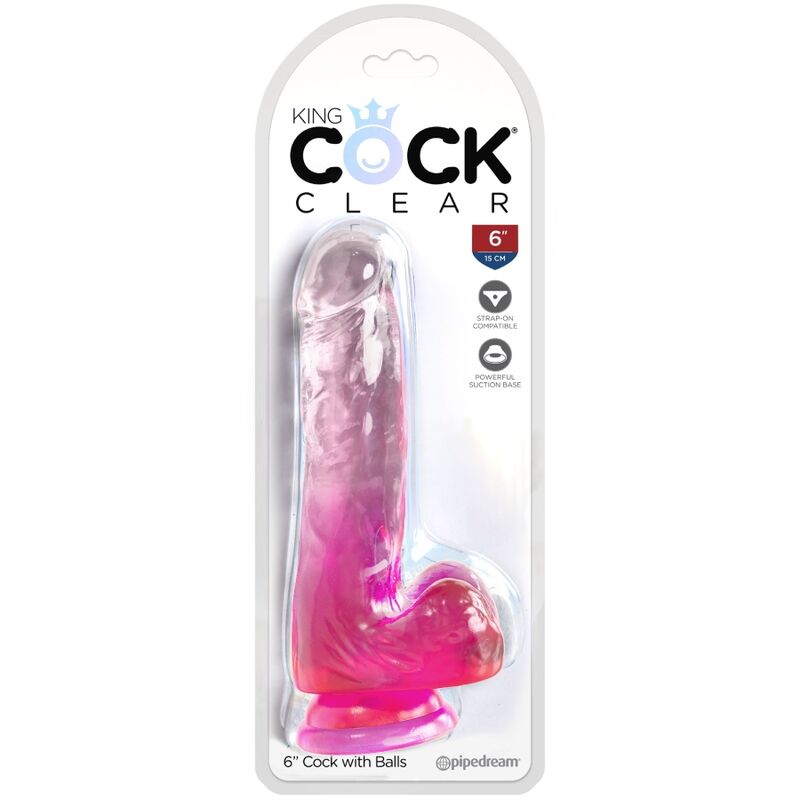 KING COCK - CLEAR REALISTIC PENIS WITH TESTICLES 13.5 CM PINK