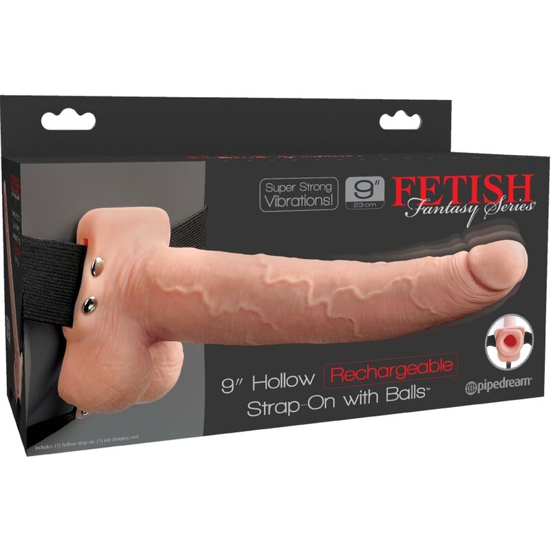 SERIE FETISH FANTASY - ARNÉS DE PENE REALISTA AJUSTABLE CON BALAS RECARGABLES Y VIBRADOR 23 CM